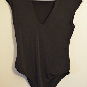H&M Black Short Sleeve Silky Bodysuit